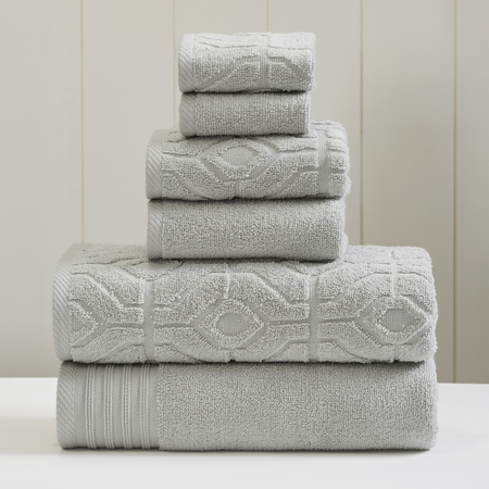 Modern Threads 6-Piece Yarn Dyed Diamond Gate Jacquard Towel Set Silver 5ZTJQHRE-SIL-ST